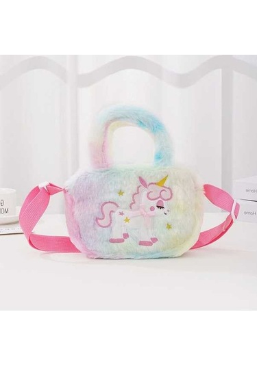 Maoyaya Karikatür Kare Peluş Omuz Çantası, Çocuk Sevimli Kız Çanta Sarı Renk Çok Renkli