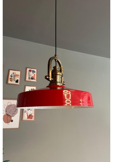 Açe Kırmızı Tekli Delikli Eskitme Başlık Avize Retro Sarkıt Ofis Showroom Salon Mutfak Avizeleri Kırmızı