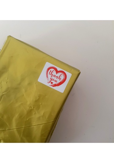 Kırmızı Kalp Teşekkür Etiketi - Thank You Sticker 30x40mm 100 Ad.