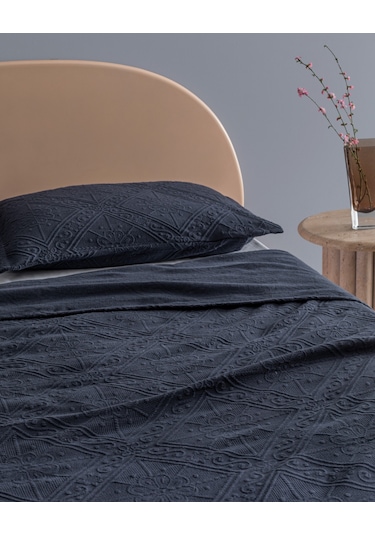 Madame Coco Marjolaina Çift Kişilik %100 Pamuk Yatak Örtüsü - Lacivert Lacivert