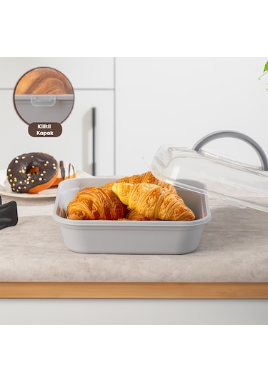 Porsima 1094 Soft Kilitli Taşıma Çantalı Pasta Kek Börek Kabı Gri