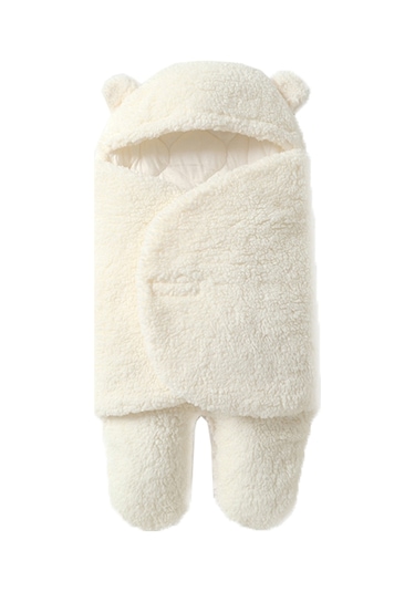 Geekyou Bebek Kışlık Kalın Sherpa Yünü Ayırılmış Bacaklı Uyku Tulumu - Süt Beyazı M Bedeni 0-3 Ay Beyaz