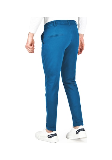 Deepsea Erkek Mavi Beli Lastikli Slim Fit Likralı Duble Paça Penye Spor Pantolon 2502385 Mavi