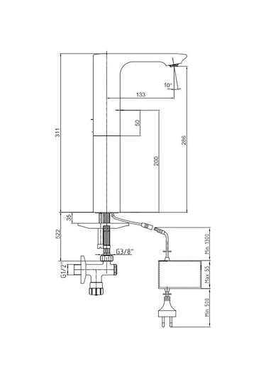 Eca Compact Fotoselli Yüksek Tip Lavabo Bataryası Elektrikli 108108045 Çift Su Girişli