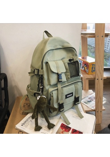 Green Çoklu Cep Sırt Çantası Erkekler Kanvas Ekleme Toka Açık Yeşil