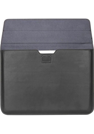 Macbook Pro 14 İnç M3 A2992 A2918 Uyumlu Deri Mıknatıslı Çanta Stantlı Şık Tasarım Siyah