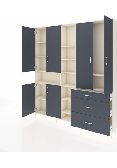 Arges Dolap 13 Raflı 3 Çekmeceli 6 Kapaklı 220x30x243 Aytaşı-antrasit/antrasit Antrasıt/antrasıt