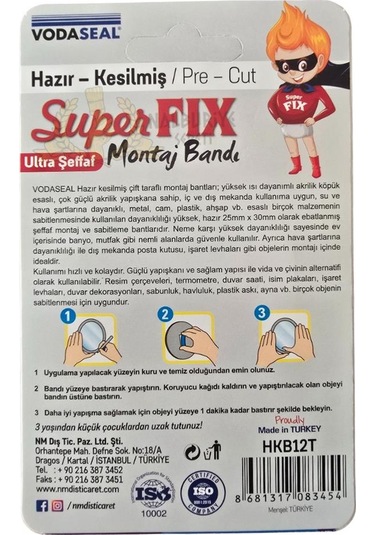 Vodaseal Superfix Kesilmiş Çift Taraflı Akrilik Montaj Bantları - 12 Parça