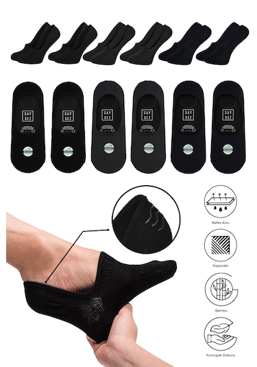 Bambu Erkek Babet Siyah-lacivert-füme Çorap Dikişsiz Kaymaz 6'lı Siyah - Lacivert - Füme