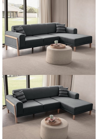 Latte Sırt Mekanizmalı Köşe Koltuk Takımı + Berjer Antrasit