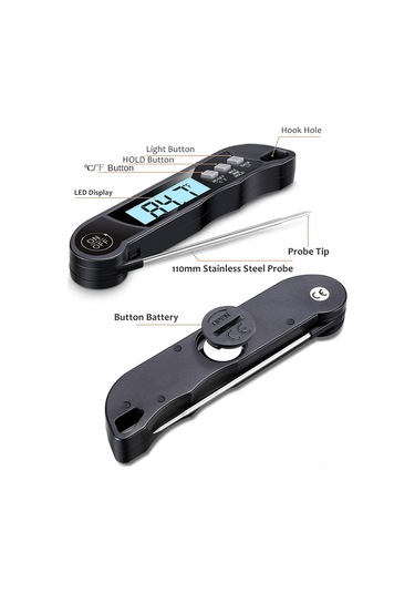 Yifomall Siyah Katlanabilir Dijital Mutfak Termometresi, Telsiz İğne Ve Alarm Özelliği İle Gıda Isı Ölçer -50 C/+300 C