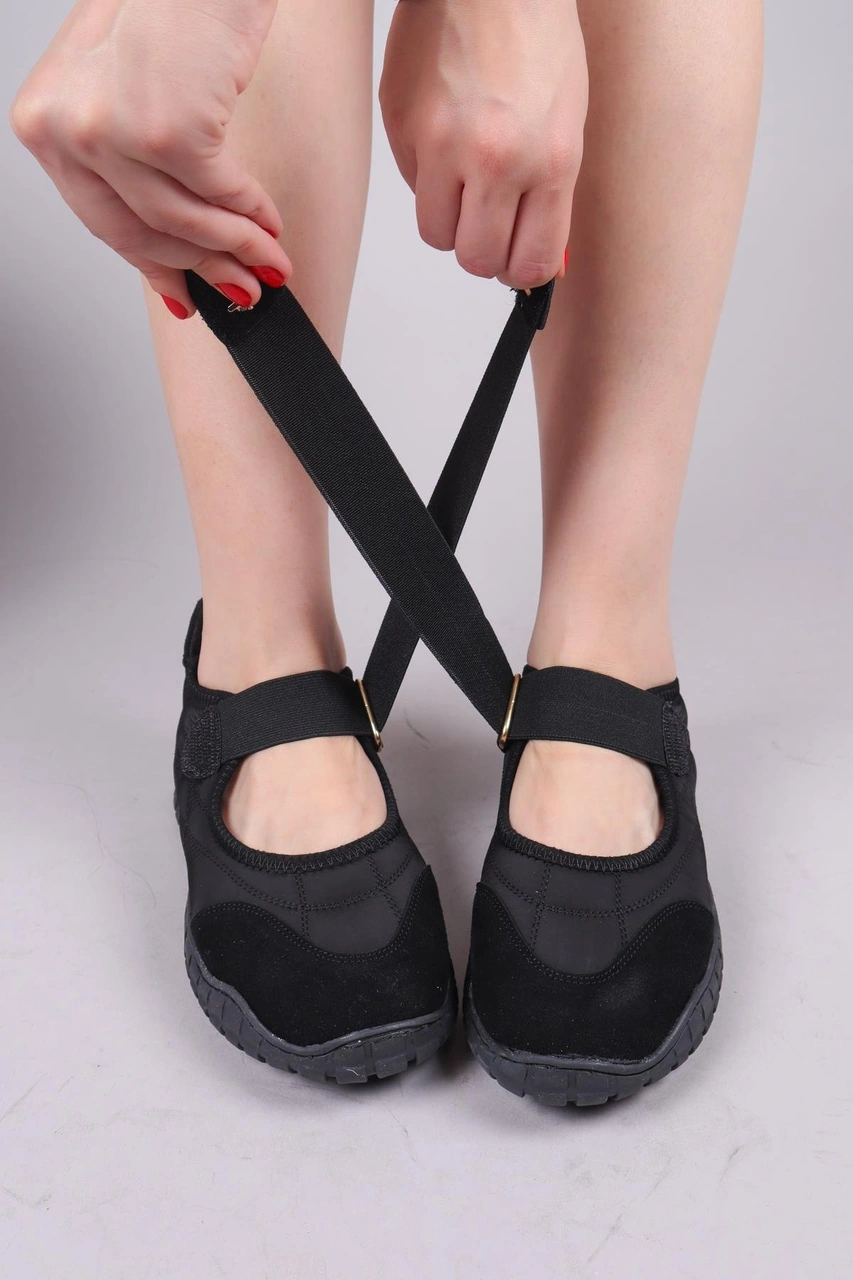 Madre Cırtlı Süet Garnili Paraşüt Babet Siyah-8440 Siyah