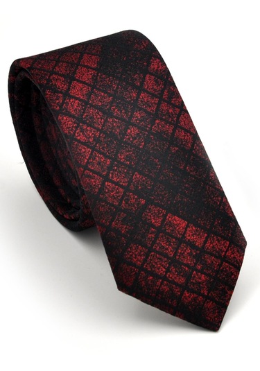Bordo Siyah Küp Desenli Dokuma Kumaş Mendilli Slim Fit Kravat // Sdk230908 Desenli