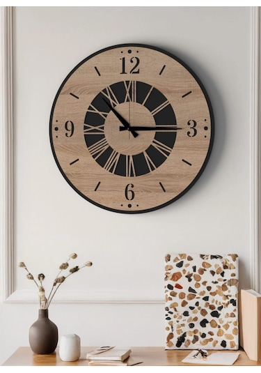 Modern Ahşap Duvar Saati Sağlam Çok Şık Ve Birarada..no:67 Siyah