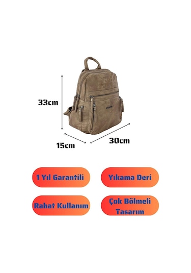 Bolsas Yıkama Deri Kadın Sırt Çanta Vizon 1042 Vizon