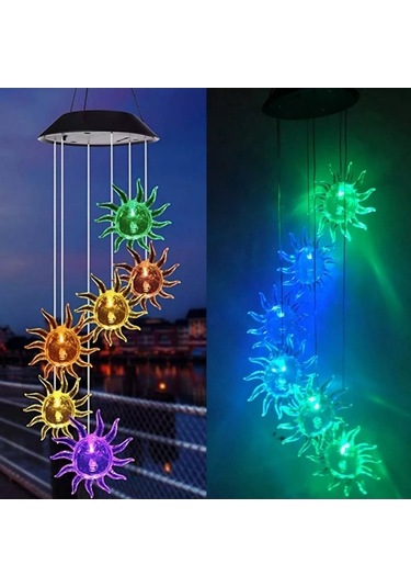 Elmpaly Geeroyoo Renk Değiş. Güneş Enerj. Rüzgar Çanı, Su Geçirmez Led Bahçe Aydınlatma, Şeffaf Şeffaf