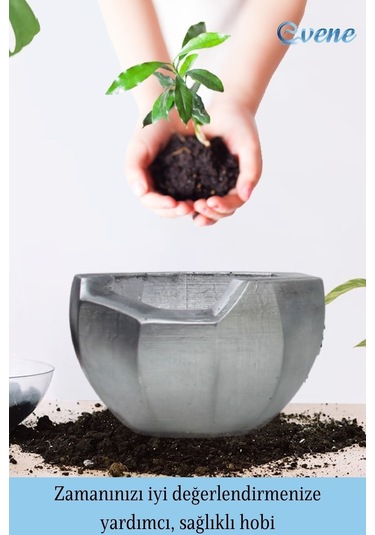 Saksı Çiçek Kaktüs Saksısı Lüx 15 Cm Önü Açık Desenli 3'lü Set Çiçeklik - Gümüş Eskitme