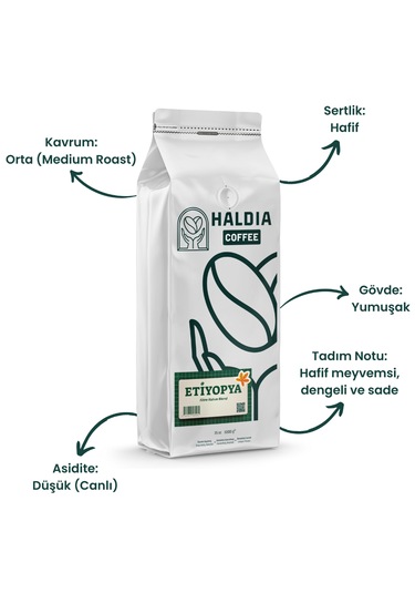 Haldia Coffee Etiyopya Filtre Kahve Blend 1000gr. Arabica Orta Kavrum Yumuşak Gövde, Hafif Tat Çekirdek Kahve