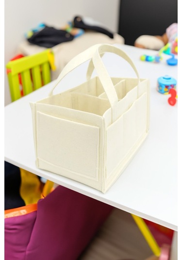 Yunusoğlu Home Krem Kalın Keçe Anne Bebek Bakım Çantası Yenidoğan İçin Organizer Düzenleyici Krem