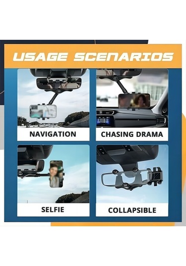 Youmex Siyah Araç Geri Görüş Aynası Telefon Tutucu, 360 Derece Dönebilen, Tek Elle Kullanıma Uygun, Evrensel Uyumlu, Kolay Çekilebilir Ve Saklanabilir Siyah