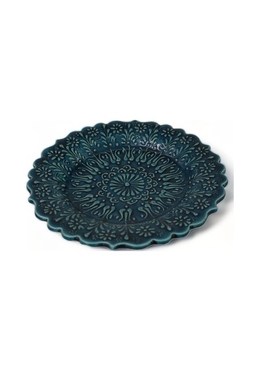 Turkuaz Tabak Lale Motifli 18 Cm