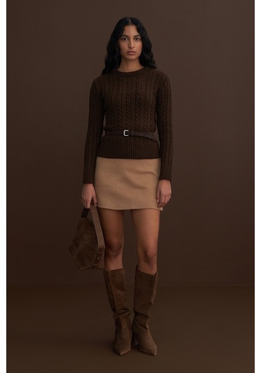 Süet Mini Etek Vizon