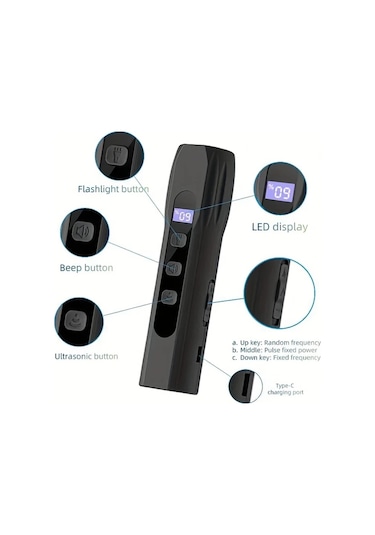 Willowhaven Led Fenerli Ses Dalgası Teknolojili Parlak Siyah Hayvan Kovucu 3 Mod Usb Şarj Edilebilir Köpekler Kediler Sincaplar İçin El Tipi Sönik Kovucu