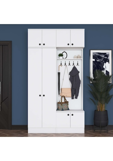 Rani Ea145 Modern Portmanto Askılı Ayakkabılık Vestiyer Beyaz