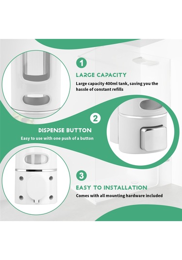 Xurunkeji 400 Ml Duvara Monte Sabunluk, Banyo Mutfak İçin Manuel El Şampuanı Duş Jeli Dağıtıcı Losyon Kabı Beyaz