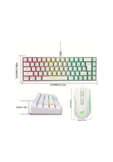 Honeybeeshop Hxsj 68 Tuşlu Mini Rgb Aydınlatmalı Kablolu Klavye Ve Optik Oyuncu Faresi Set Beyaz Diğer