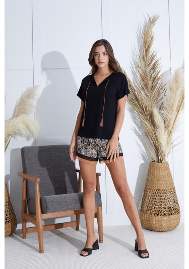 Kadın Kısa Kol Siyah Şort Takım C8t7n651 001