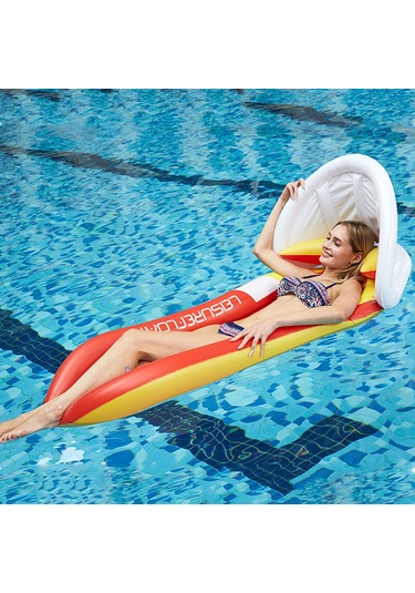 Xindoker Pvc Nylon Ağıklı Havalandırılabilir Su Yatağı - Güneşlikli, Konforlu, Sızdırmaz, Yüksek Dayanıklı, Havuz Ve Plajlar İçin Kırmızı