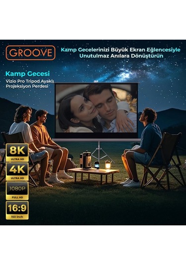 Groove Vizio Pro 150 Inch 332x188cm Blackout Işık Geçirmez Tripod Ayaklı Projeksiyon Perdesi