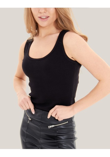 Kaşkorse Kalın Askılı Body Atlet, Fitilli Kumaş, Likralı, Basic Siyah Atlet SIYAH