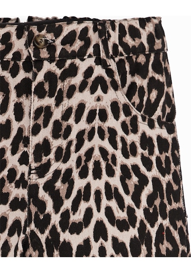 Denokids Leopar Desenli Kız Çocuk Gabardin Pantolon Renkli