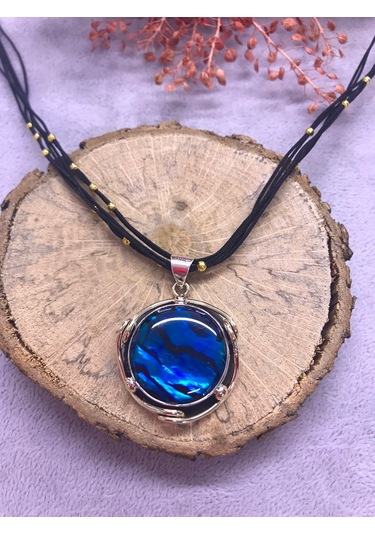 Okyanus Sedefi Taşlı Gümüş Kolye 925 Ayar Doğal Taş