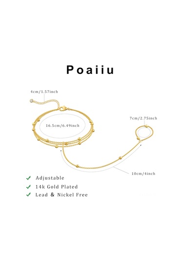 Fosenze 14k Altın Kaplama Kadın Bilezik, Toplu Zincirli Tasarım, Yüzük Özellikli, Ayarlanabilir, Alerjiye Duyarsız, Leydikler İçin Hediyelik Gümüşsüz Mücevher Altın