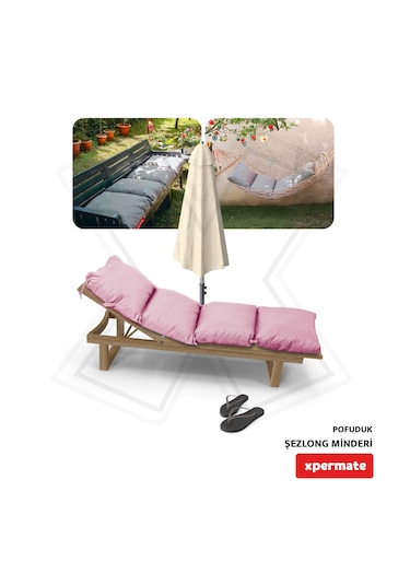 Xpermate Pofuduk Şezlong Minderi 60x180x12cm Su İtici, Pembe