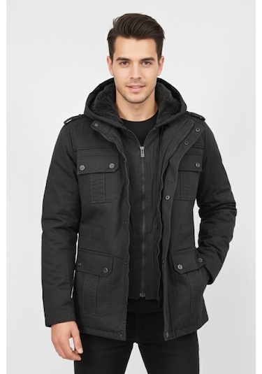Erkek Spor Kanvas Kapüşonlu Parka 85133 Bgl-st04882 Antrasit