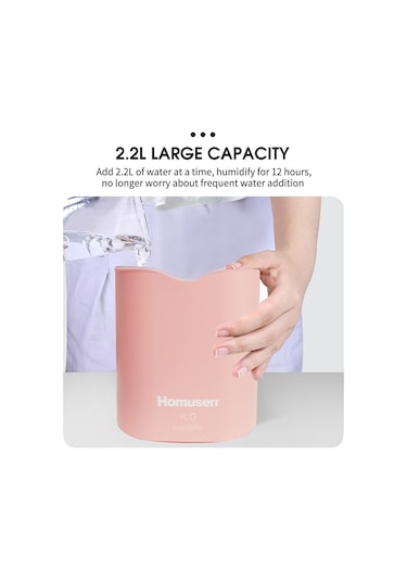Homuserr 2.2l Çift Spreyli Nemlendirici Led Işık Soğuk Buhar Otomatik Kapatma Fonksiyonu Olan Taşınabilir Masaüstü Nemlendirici Yatak Odası Ev Bebek Odası İçin