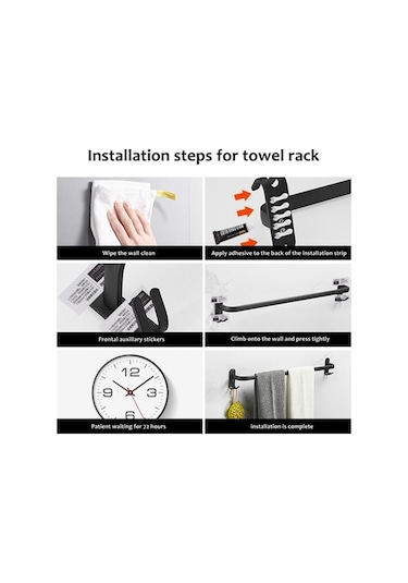 Pazly 16 Çift Havluluk, Pratik Hooks İle Banyo Mat Siyah Paslanmaz Çelik Havlu Rafı, Toz Geçirmez Banyo Aksesuarları Siyah Siyah