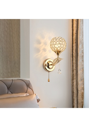 Ximistore9 Metal Kiremitli Kristal Duvar Lambası - E27 Kaynaklı, 3 Renkli, Flaşsız, 110v-130v, Cephe Açma Anahtarı İle Yatak Odası/mutfak/ Salon Işığı Altın