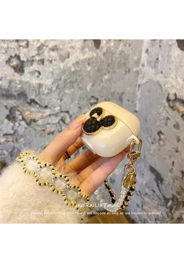 Apple Airpods 3. Nesil İle Uyumlu Kılıf Kalp Leopar Taş Kiraz Desenli Fiyok Tutmalı Kılıflar Füme