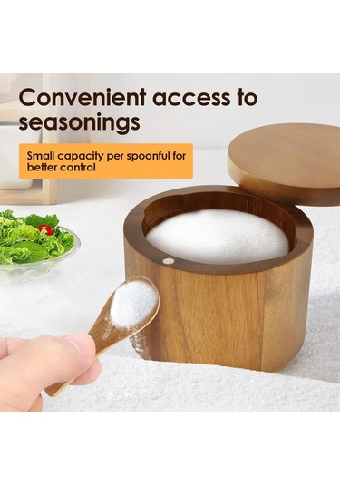Jeemson Akasya Ahşap Baharat Depolama Kavanozu, Manyetik Döner Kapak Ve Kaşık İle Tuz-biber Saklama Kutusu Ahşap