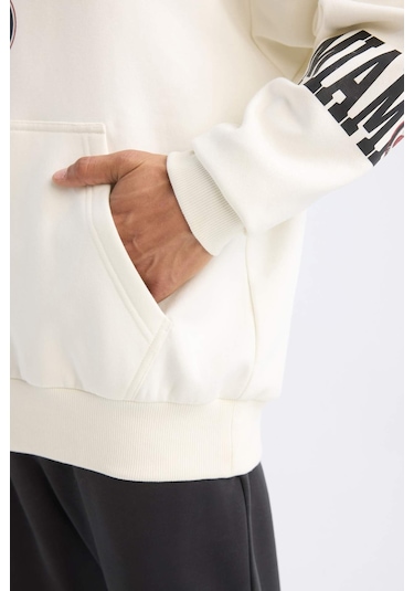 DeFactoFit NBA Miami Heat Oversize Geniş Kalıp Kapüşonlu Baskılı Kalın Sweatshirt D0672AX24AUER105