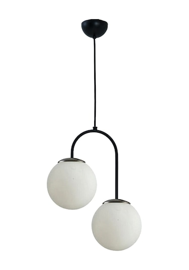 Janin Modern Salon - Mutfak - Yatak Odası Sarkıt Siyah Gövde Beyaz Cam 2 Li Avize Diğer