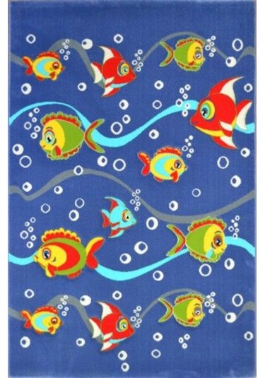 Tarz Antialerjik Çocuk Odası Halısı 460Mavi Balıklı 120X180 Cm Çok Renkli