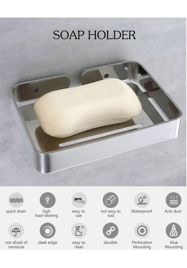 Yuntech01 Stainless Steel Duş Jeli Tutucu Duvar Tipi Su Akışlı Sabun Rakımı Gümüş Renkli Diğer