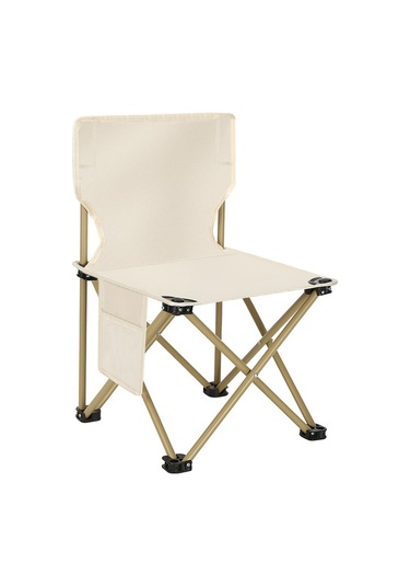 Boyut S Metal + Oxford Kumaş Katlanır Sandalye Hava Kamp Balık Tutma Arkalığı Sandalye - Bej