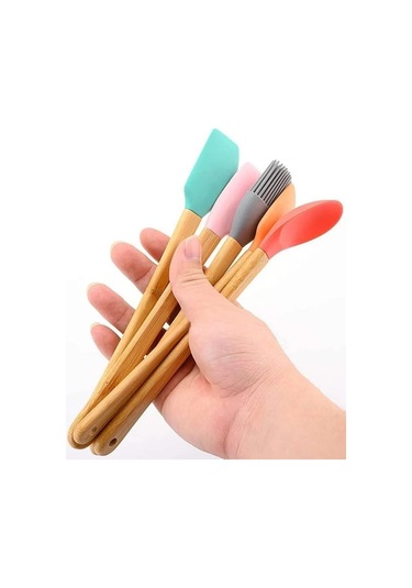 Zhlhome Renkli Bambu Saplı Silikon Uçlu Spatula 5li Set Ahşap